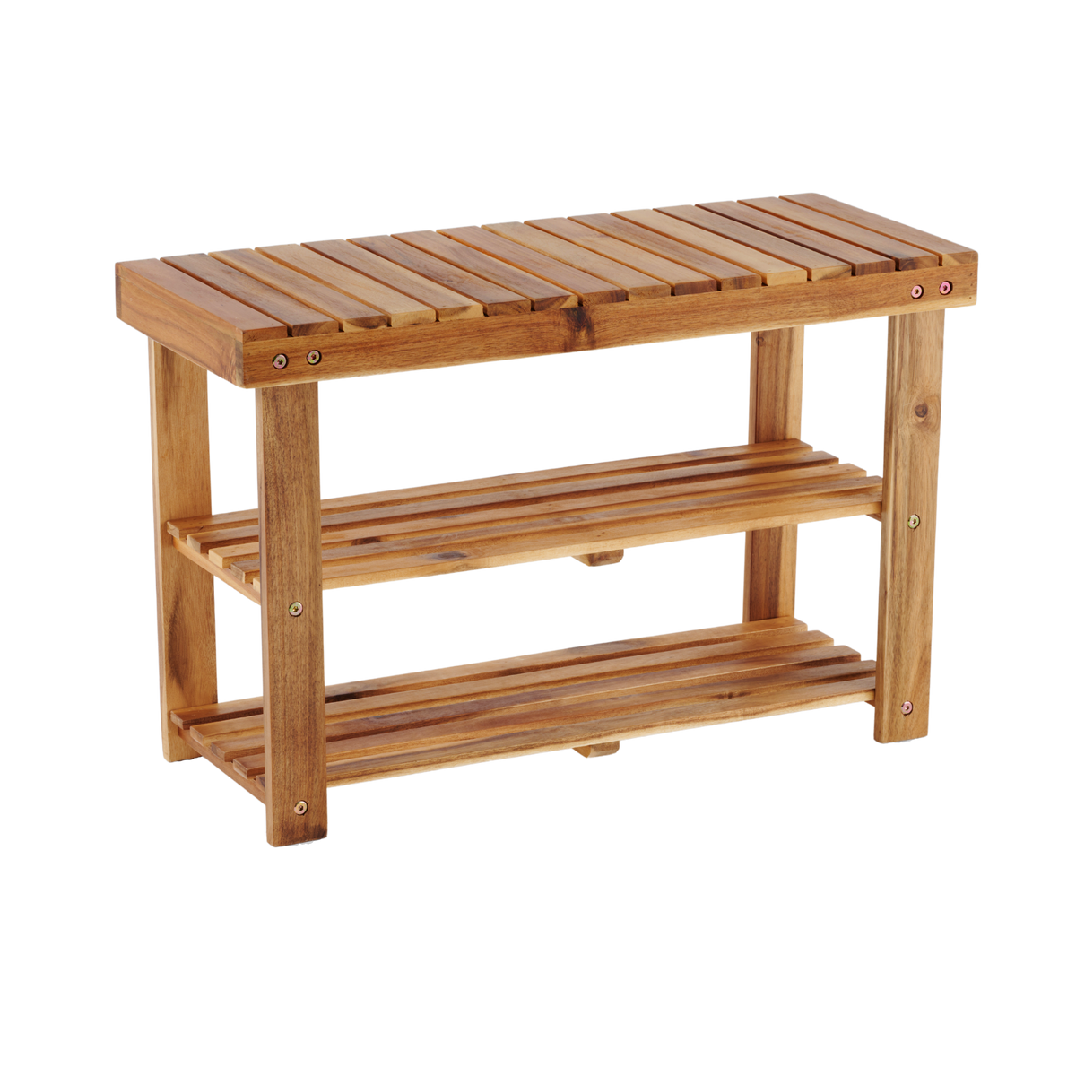 Acacia Wood Shoe Rack Bench – 2-Tier Entryway Storage