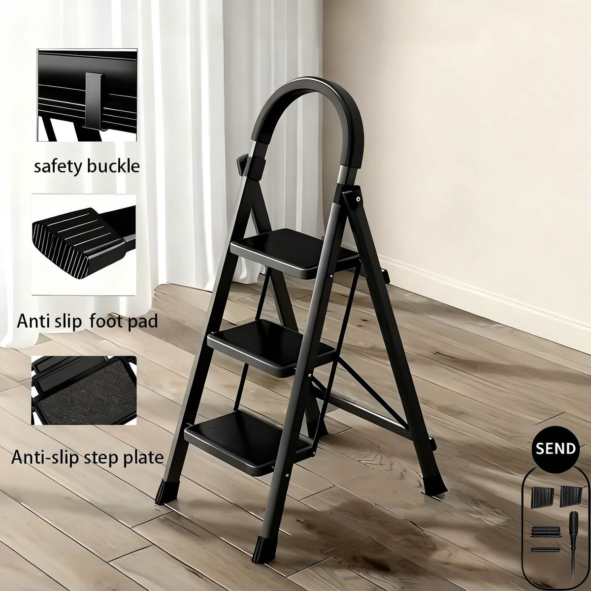 Folding Steel Step Ladder with Handrail – 3 or 4 Step