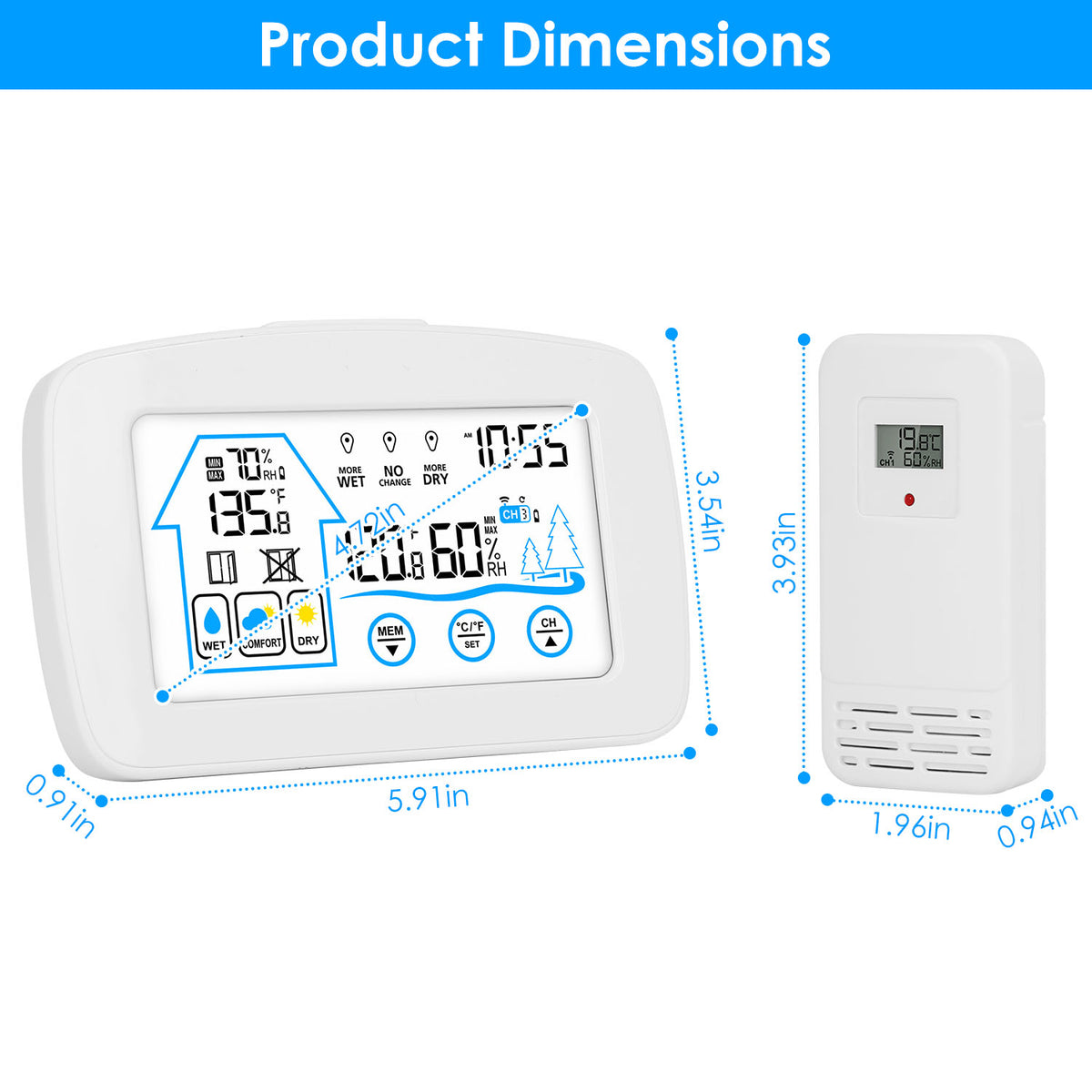 Weather station and outdoor sensor dimensions