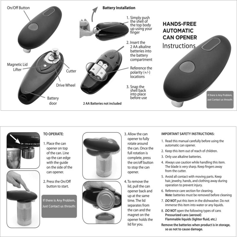 One-Touch Electric Can Opener – Cordless, Battery Powered