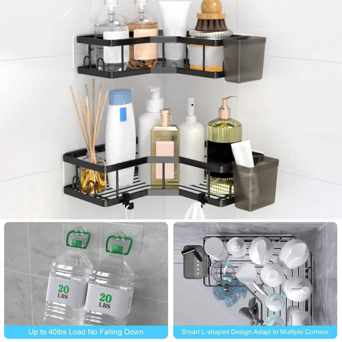 Corner Shower Caddy 2-Pack – No-Drill, Stainless Steel