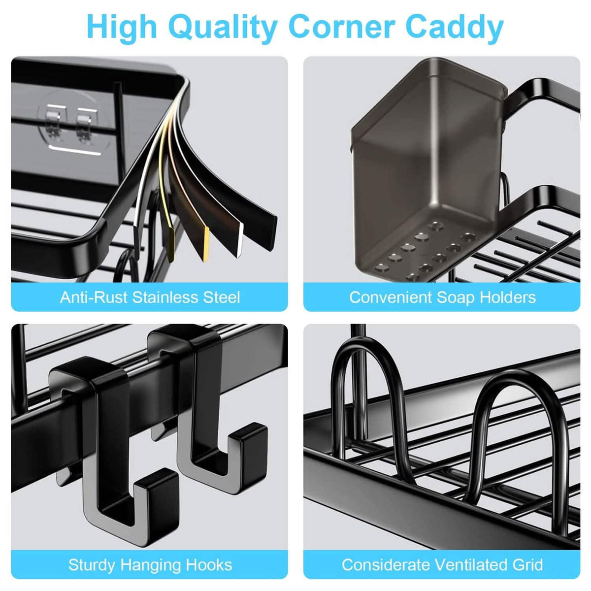Corner Shower Caddy 2-Pack – No-Drill, Stainless Steel