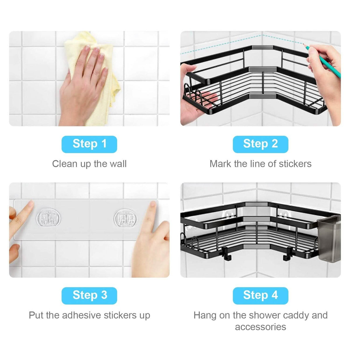 Corner Shower Caddy 2-Pack – No-Drill, Stainless Steel