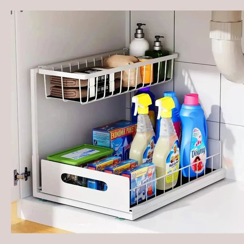 Under Sink Organizer – 2-Tier Sliding Pull-Out Cabinet Basket for Kitchen & Bathroom – Cabinet Organizer