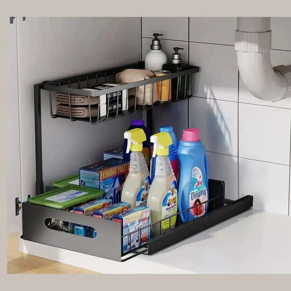 Under Sink Organizer – 2-Tier Sliding Pull-Out Cabinet Basket for Kitchen & Bathroom – Cabinet Organizer
