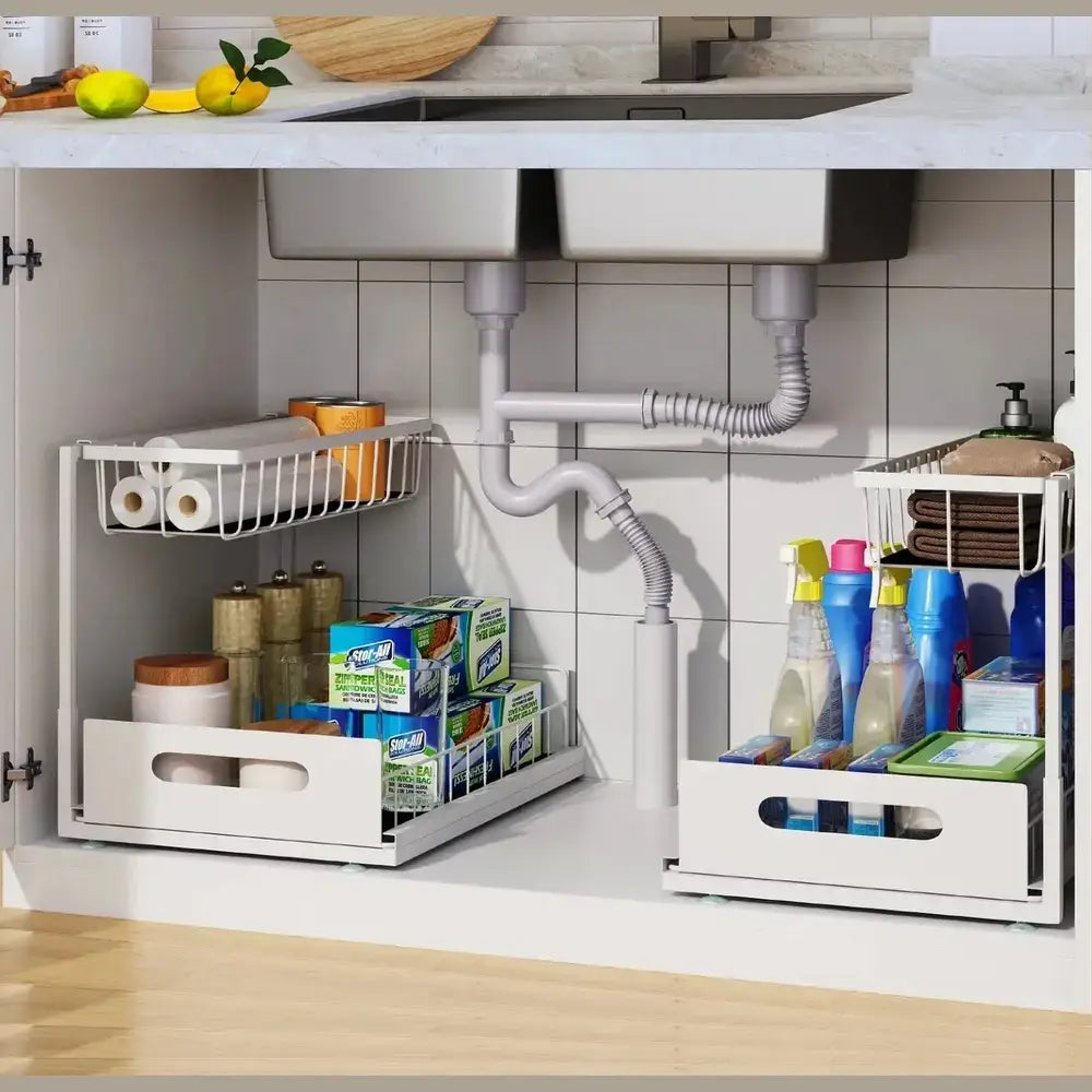 Under Sink Organizer – 2-Tier Sliding Pull-Out Cabinet Basket for Kitchen & Bathroom – Cabinet Organizer