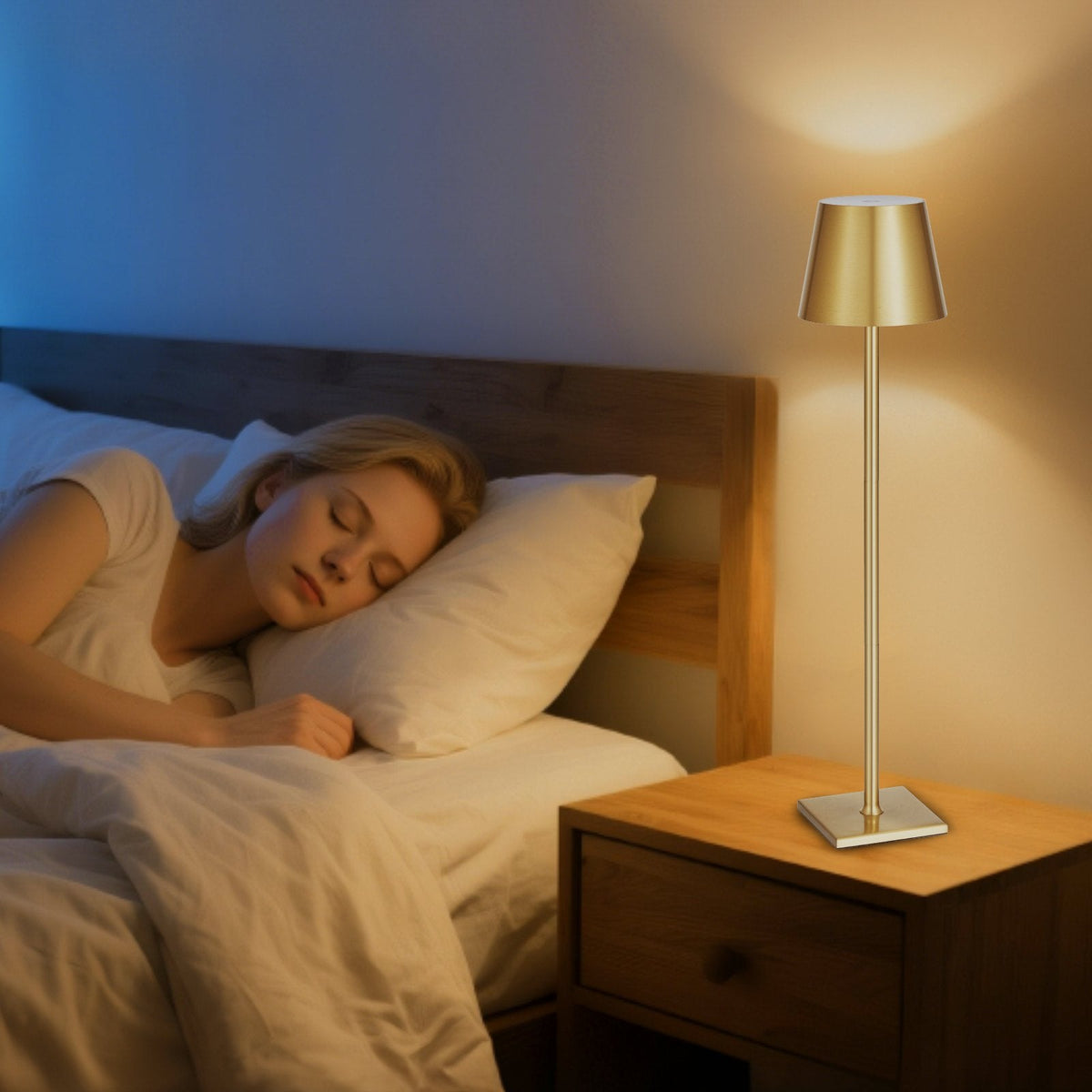 Gold cordless rechargeable table lamps, set of 2