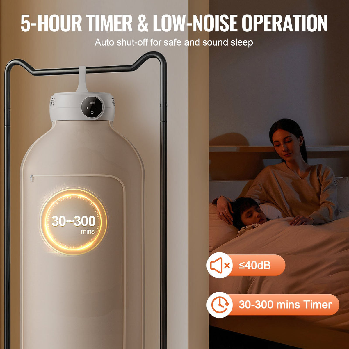 portable clothes dryer with bag featuring 5-hour timer and low-noise operation for apartment laundry