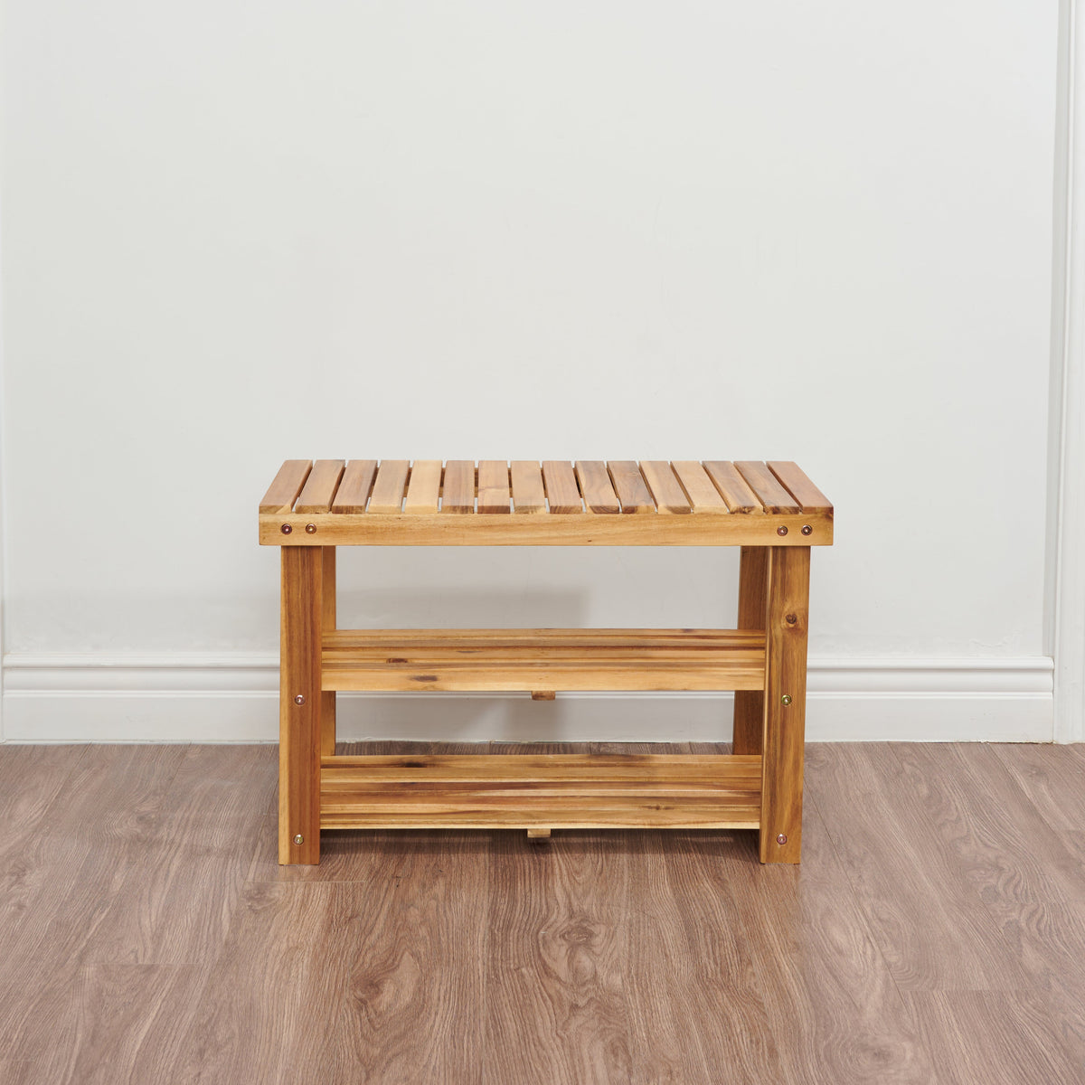 Acacia Wood Shoe Rack Bench – 2-Tier Entryway Storage