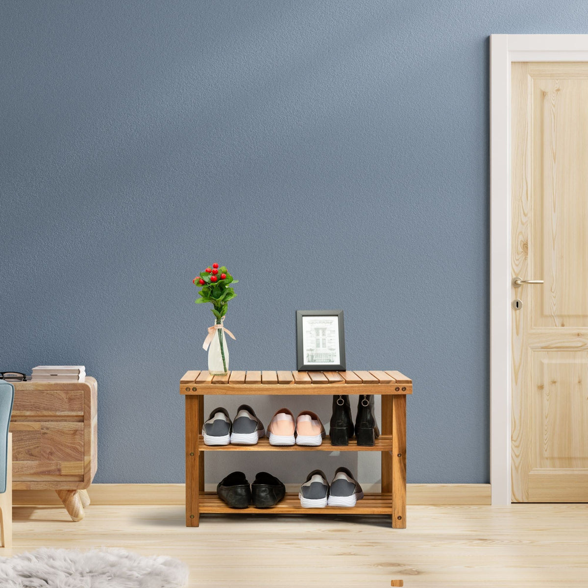 Acacia Wood Shoe Rack Bench – 2-Tier Entryway Storage