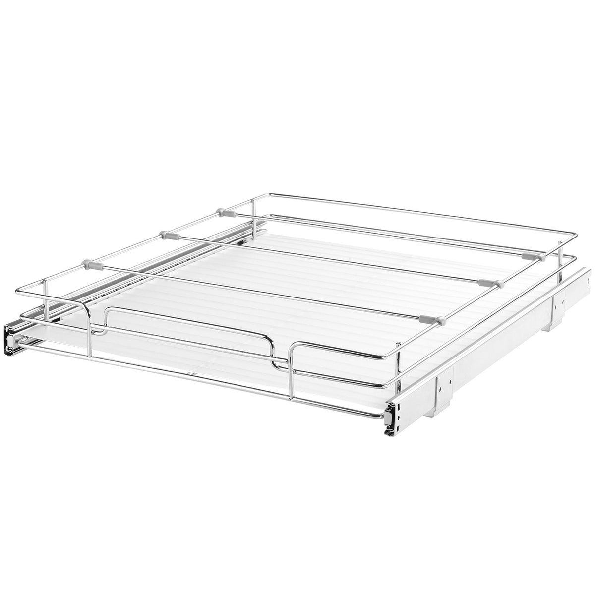 Heavy-duty pull-out cabinet organizer, 14 x 21 in, with multiple sliding trays for kitchen and pantry storage