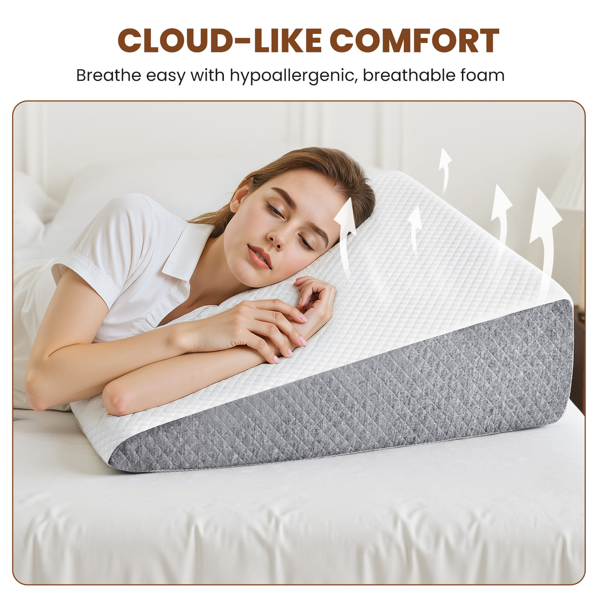 memory foam wedge pillow for bed with hypoallergenic breathable foam for comfortable sleep
