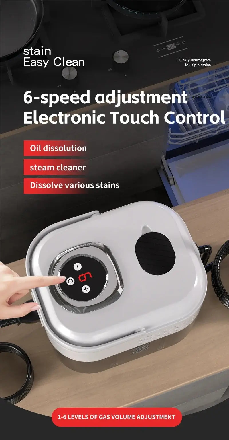 1500W Handheld Steam Cleaner, 110V/220V with electronic touch control for easy stain removal.