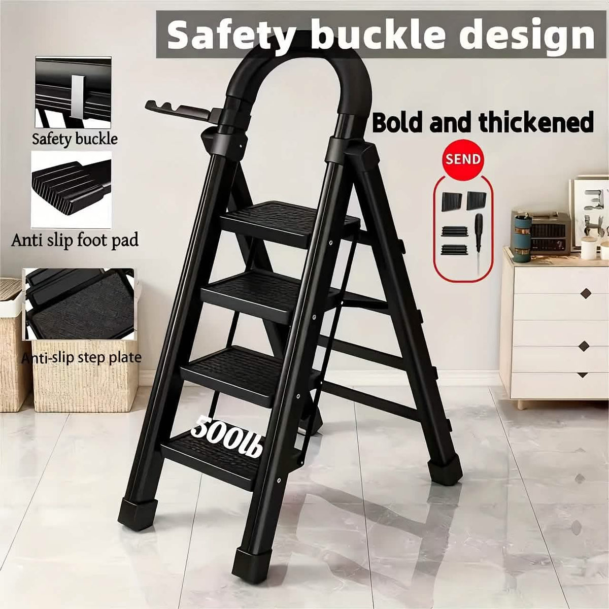 Folding Steel Step Ladder with Handrail – 3 or 4 Step