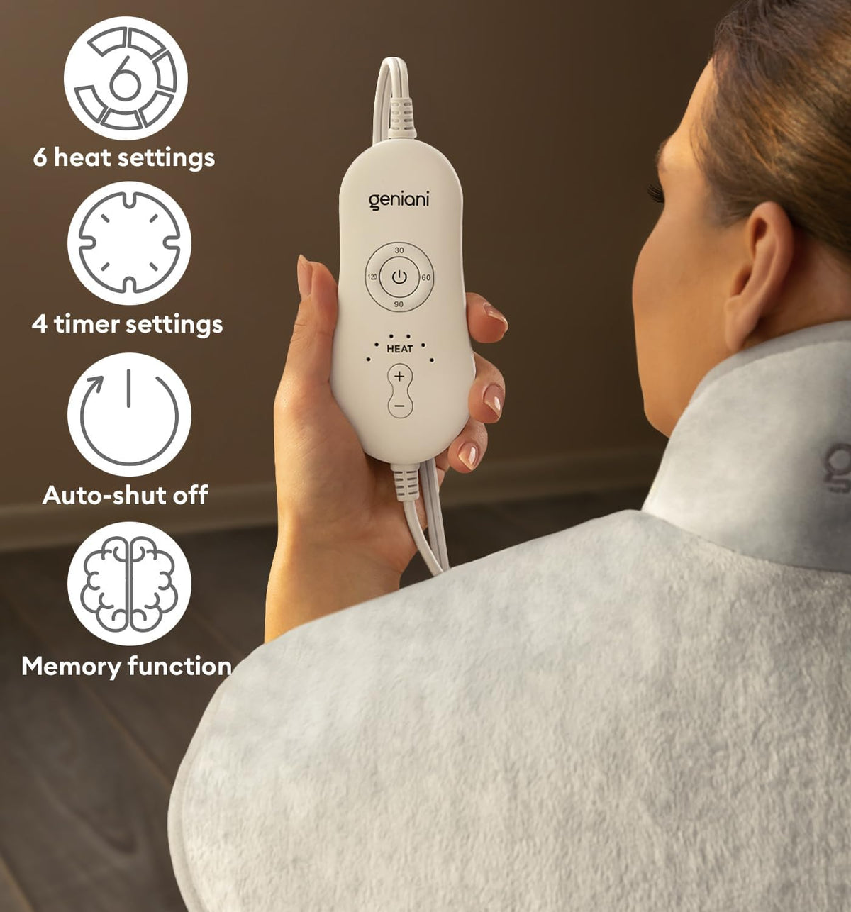 Geniani Neck & Shoulder Heating Wrap, Mist Gray