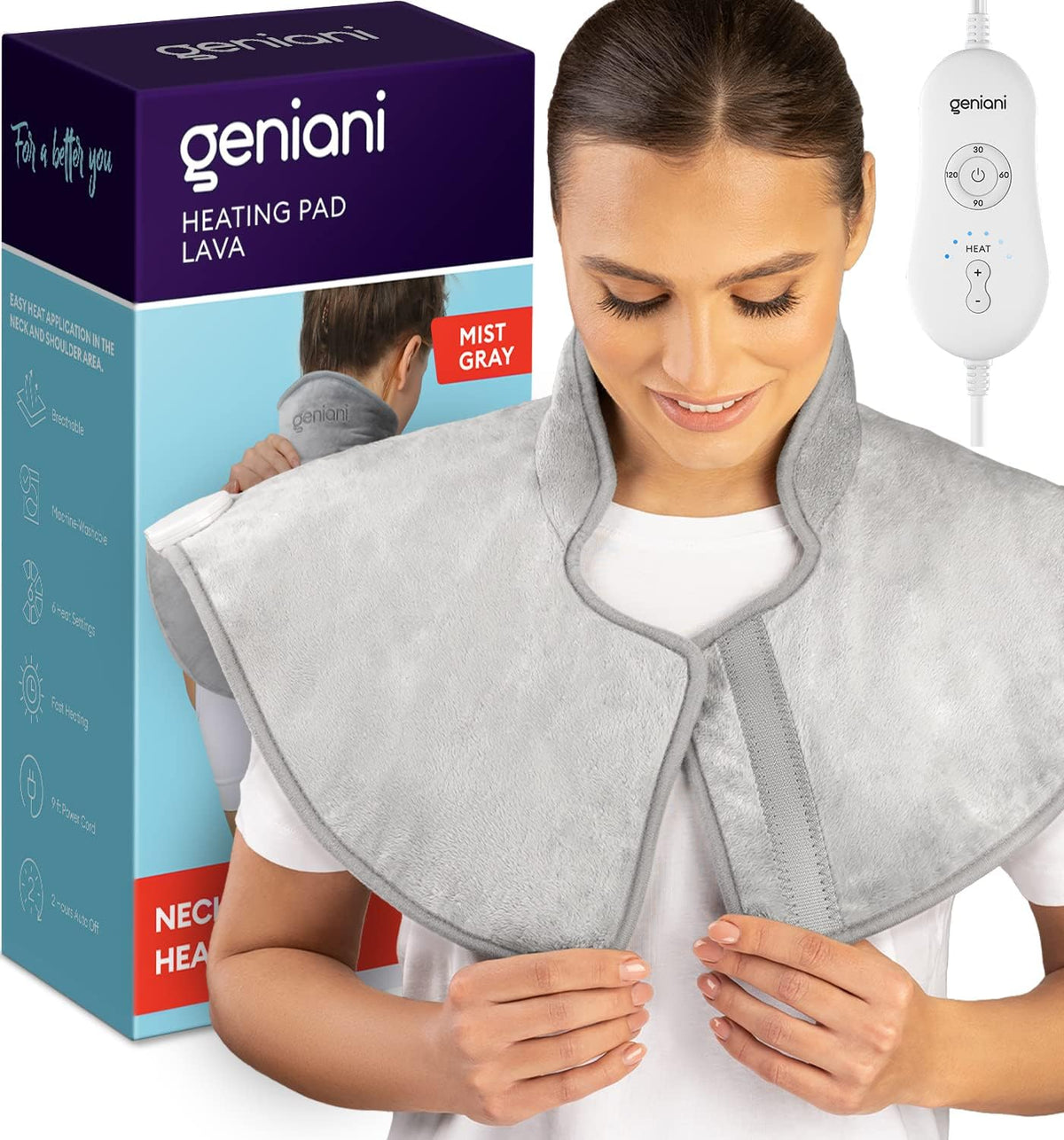 Geniani Neck & Shoulder Heating Wrap, Mist Gray