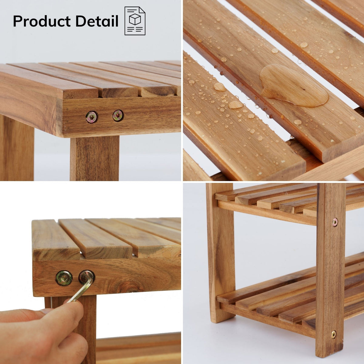 Acacia Wood Shoe Rack Bench – 2-Tier Entryway Storage