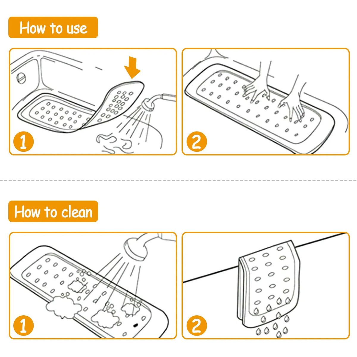 non-slip tub mat with suction cups how to use and clean instructions diagram