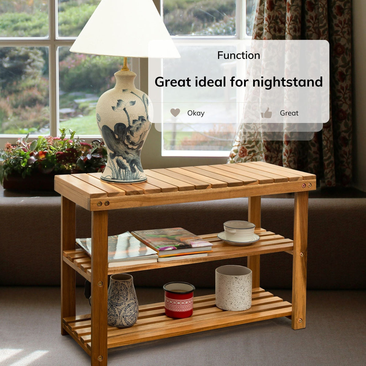Acacia Wood Shoe Rack Bench – 2-Tier Entryway Storage