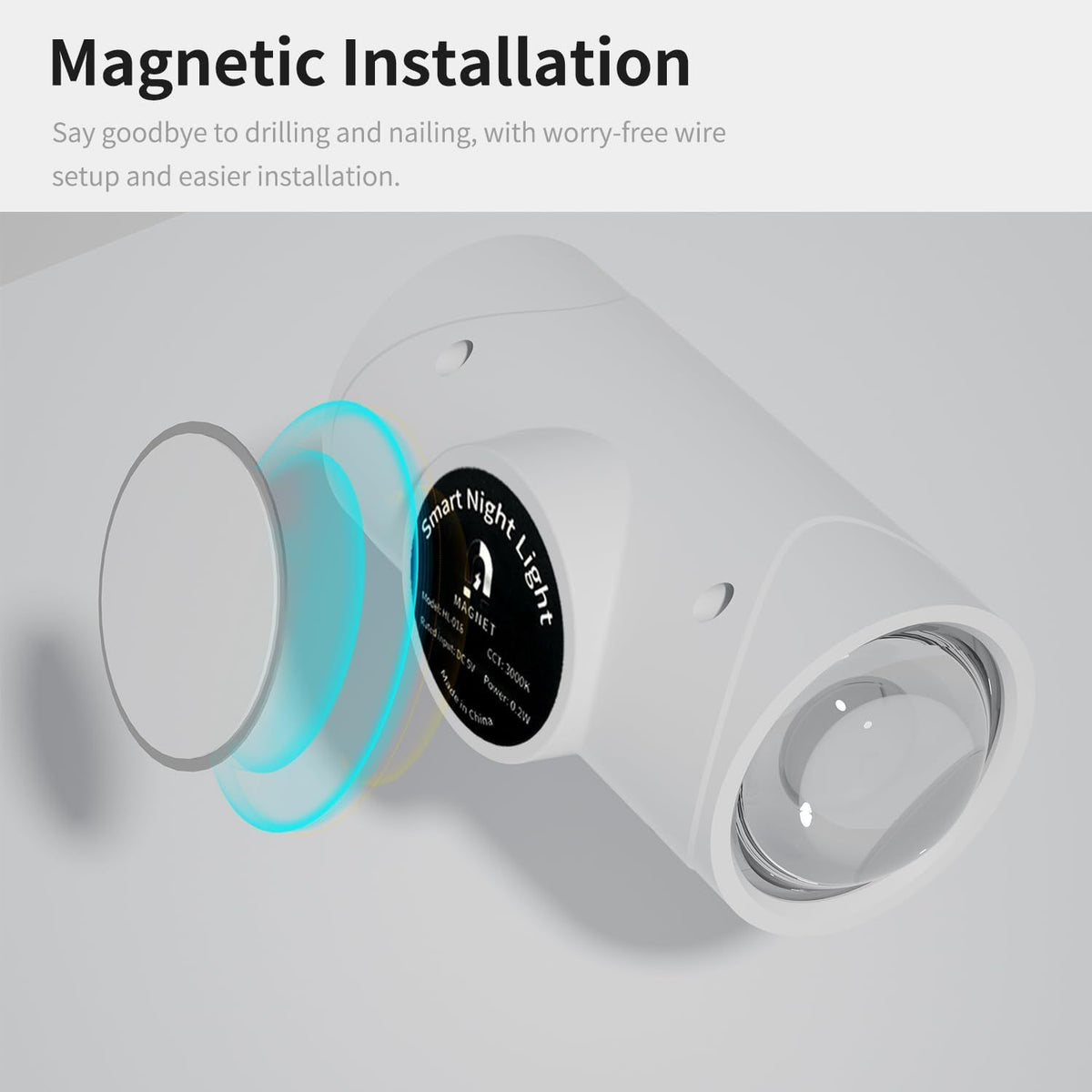 rechargeable motion sensor night light with magnetic base installation showing layers