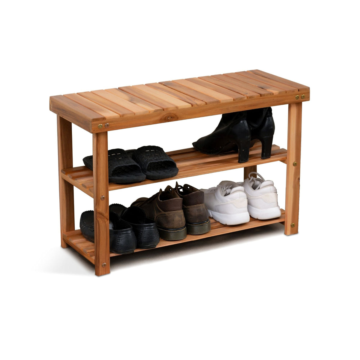 Acacia Wood Shoe Rack Bench – 2-Tier Entryway Storage