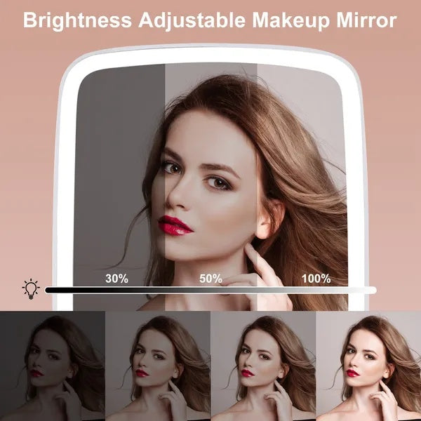 rechargeable LED makeup mirror with 3 adjustable brightness modes for clear, even lighting in makeup application
