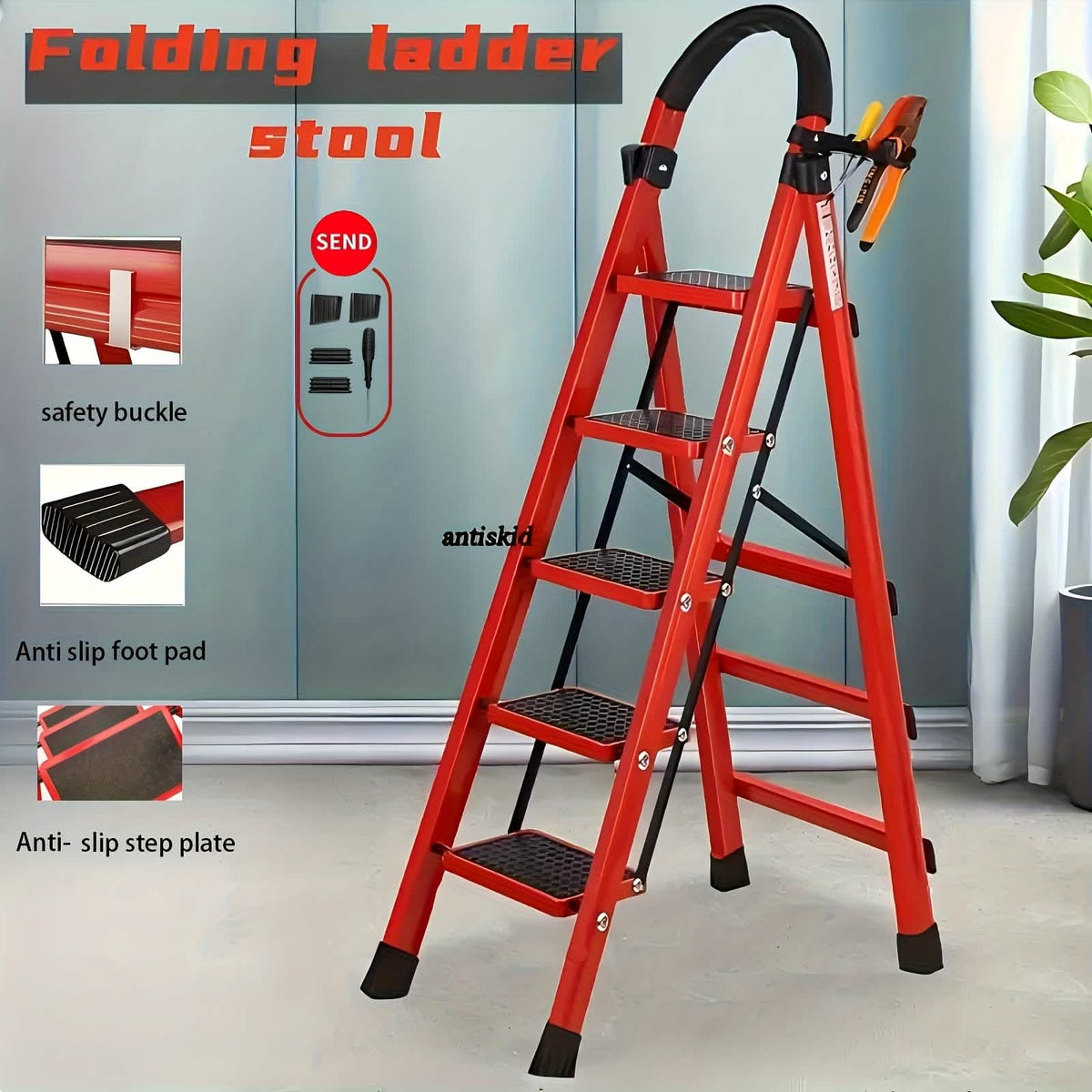 Folding Steel Step Ladder with Handrail – 3 or 4 Step