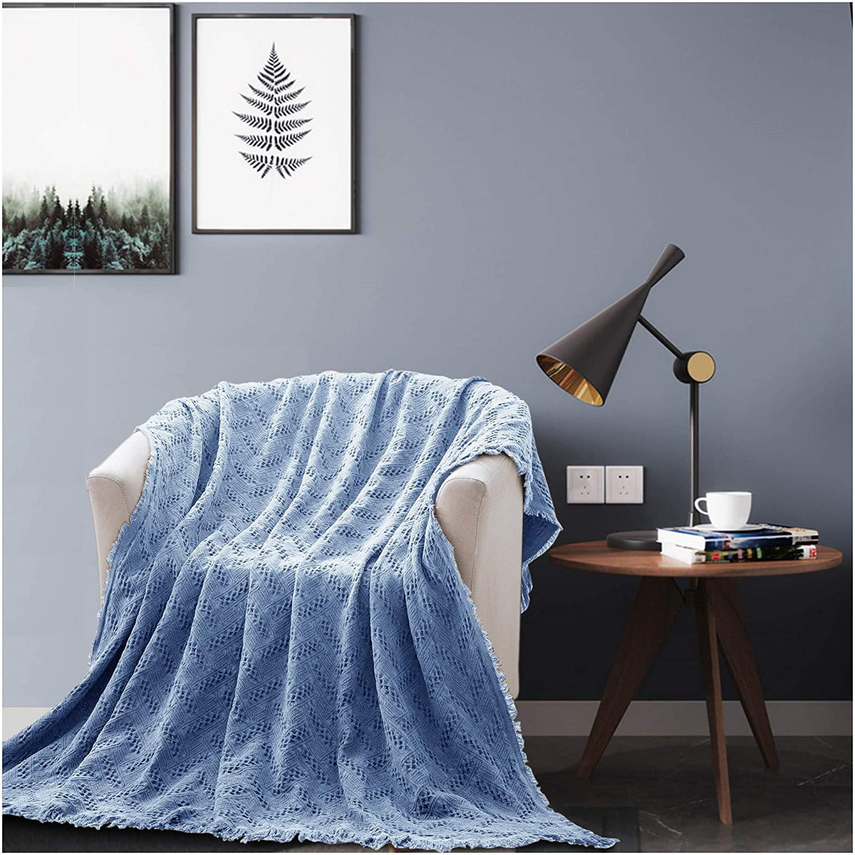 Kasentex 100% Cotton Knit Throw Blanket, 60 × 50 in
