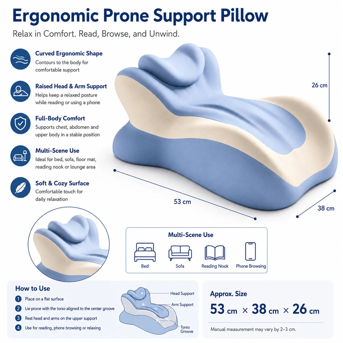 memory foam reading pillow with arm support butterfly-shaped design for comfortable reading and relaxation