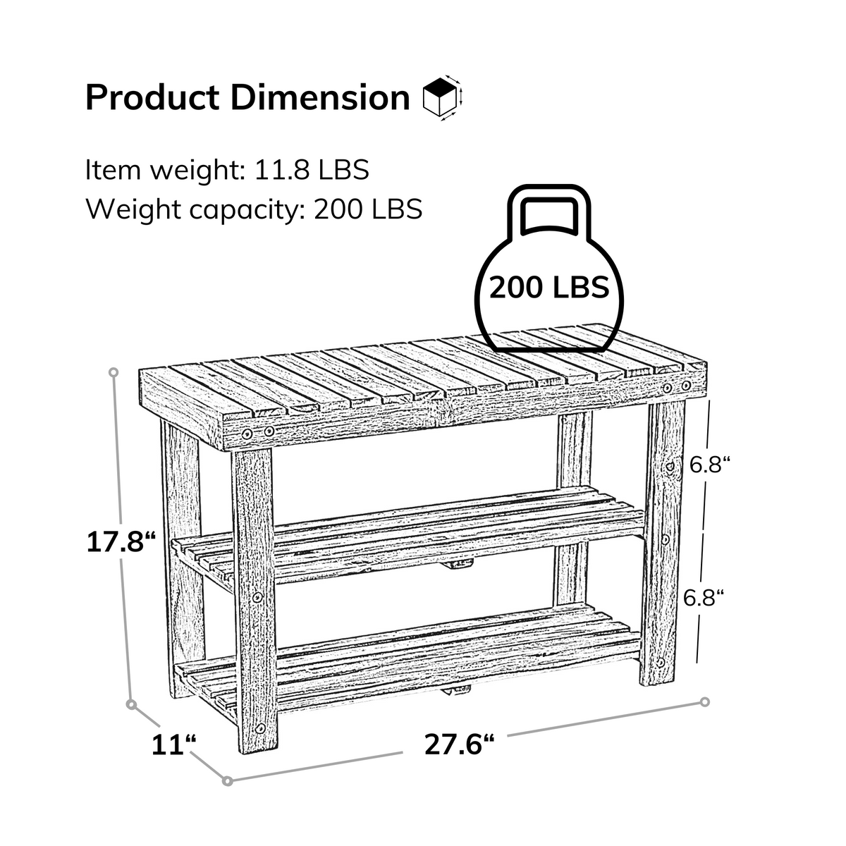 Acacia Wood Shoe Rack Bench – 2-Tier Entryway Storage
