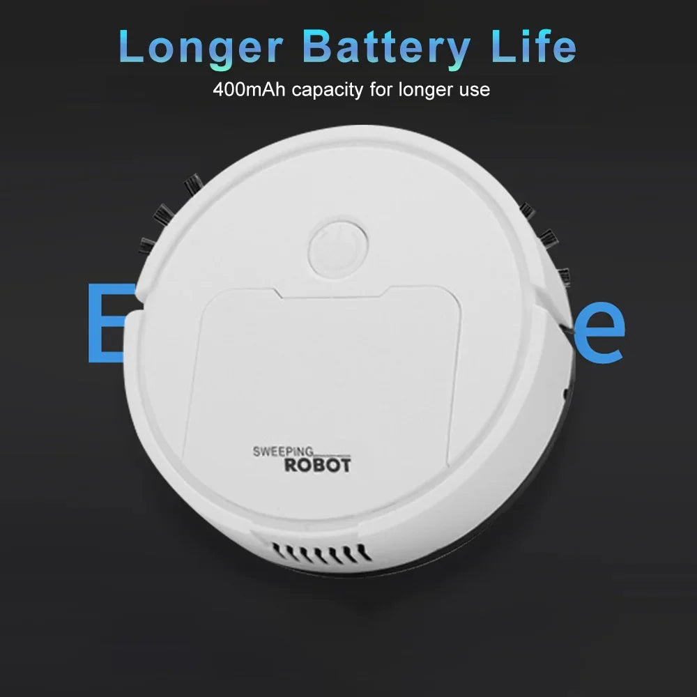 3-in-1 robot vacuum cleaner with longer battery life and 400mAh capacity for efficient floor care.