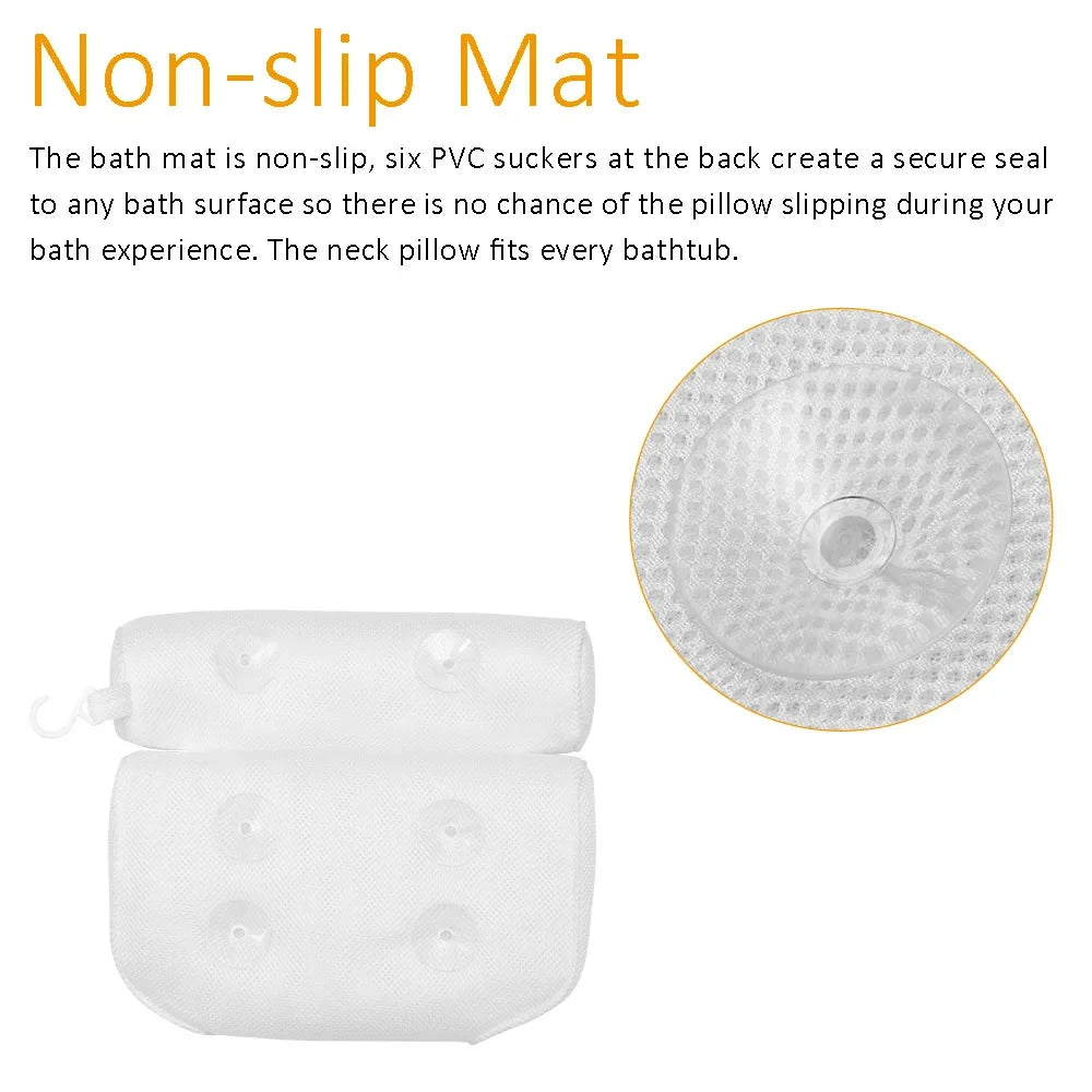spa bath pillow with back support showing non-slip suction cup mat base