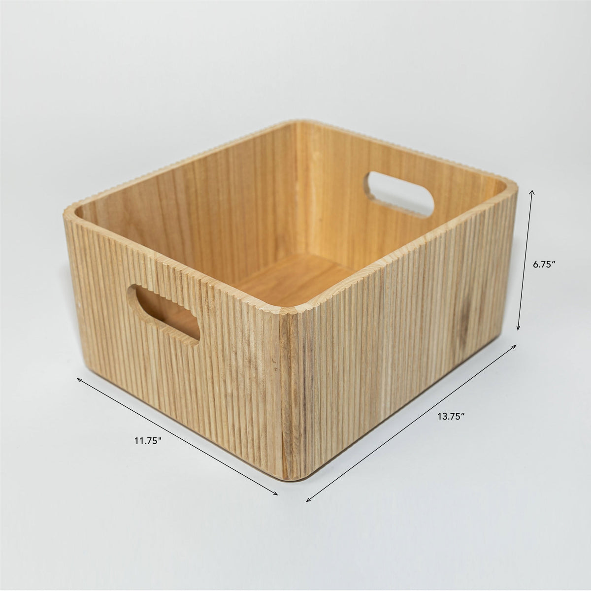 Large natural wooden ribbed storage bin