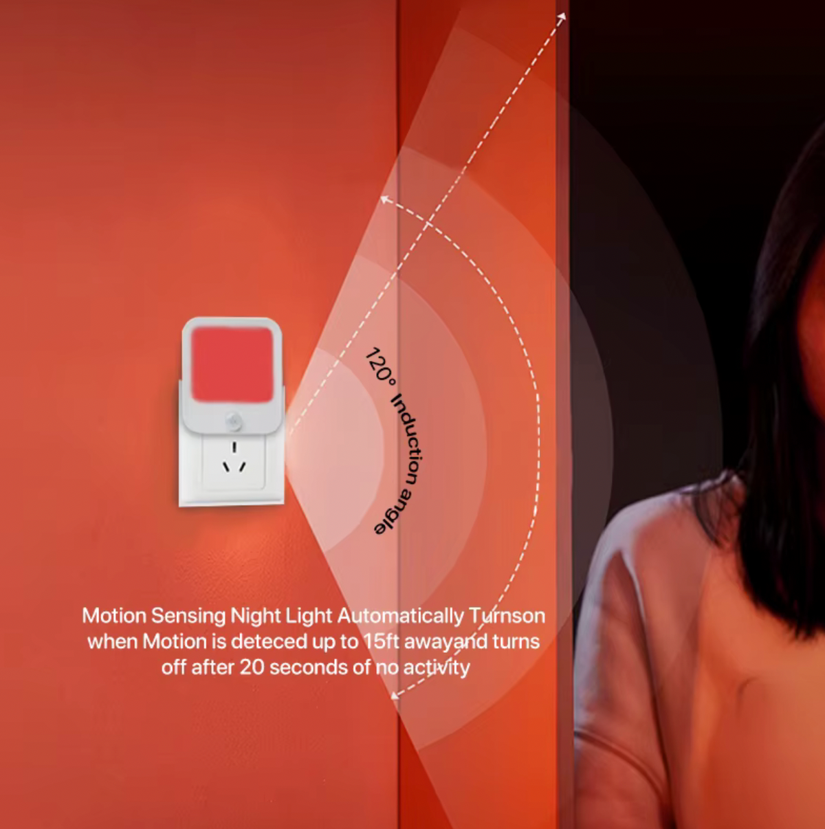 Red Motion-Sensor Night Light, 3 Modes