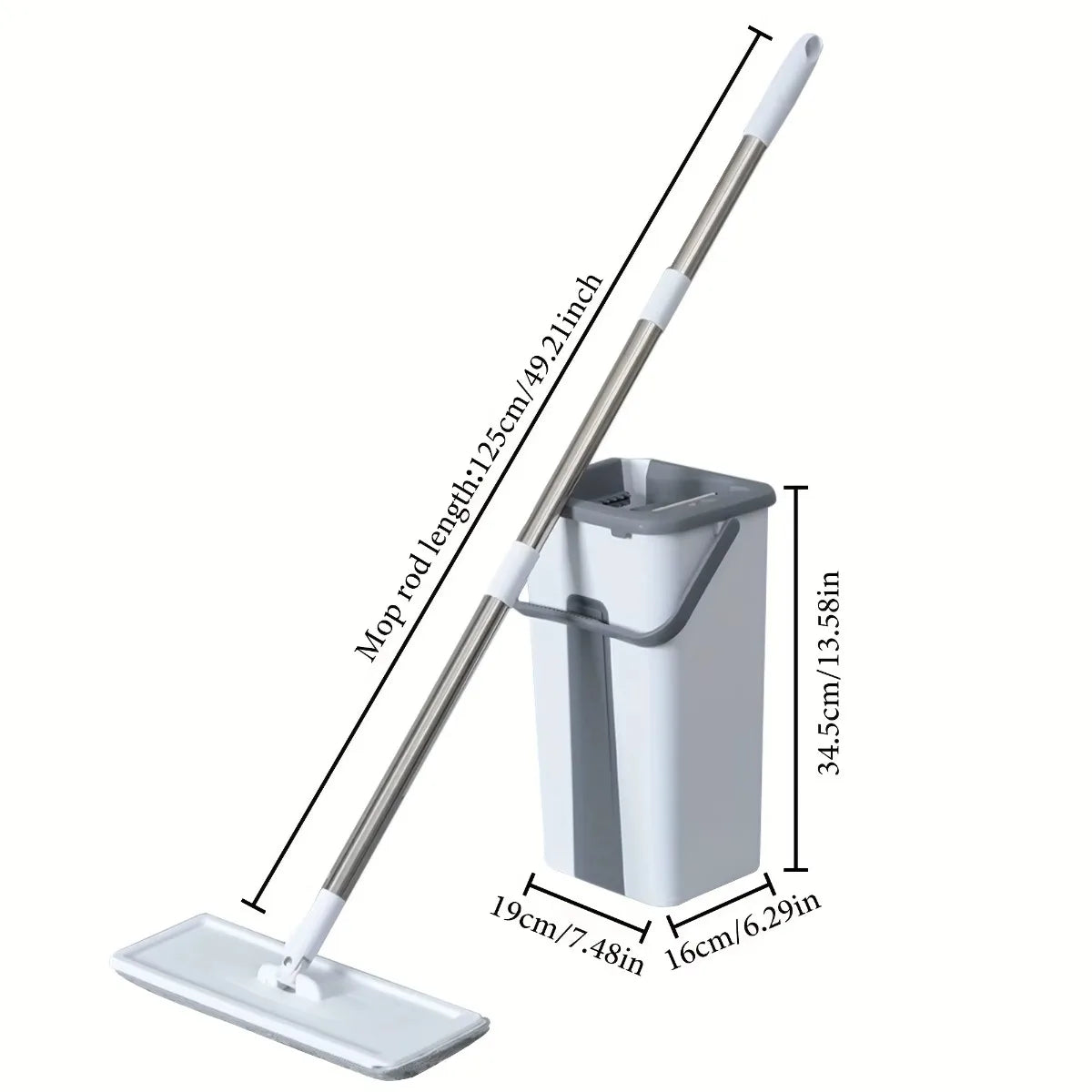 flat mop and bucket set with wringer featuring 360° swivel head and hands-free wash and wring technology