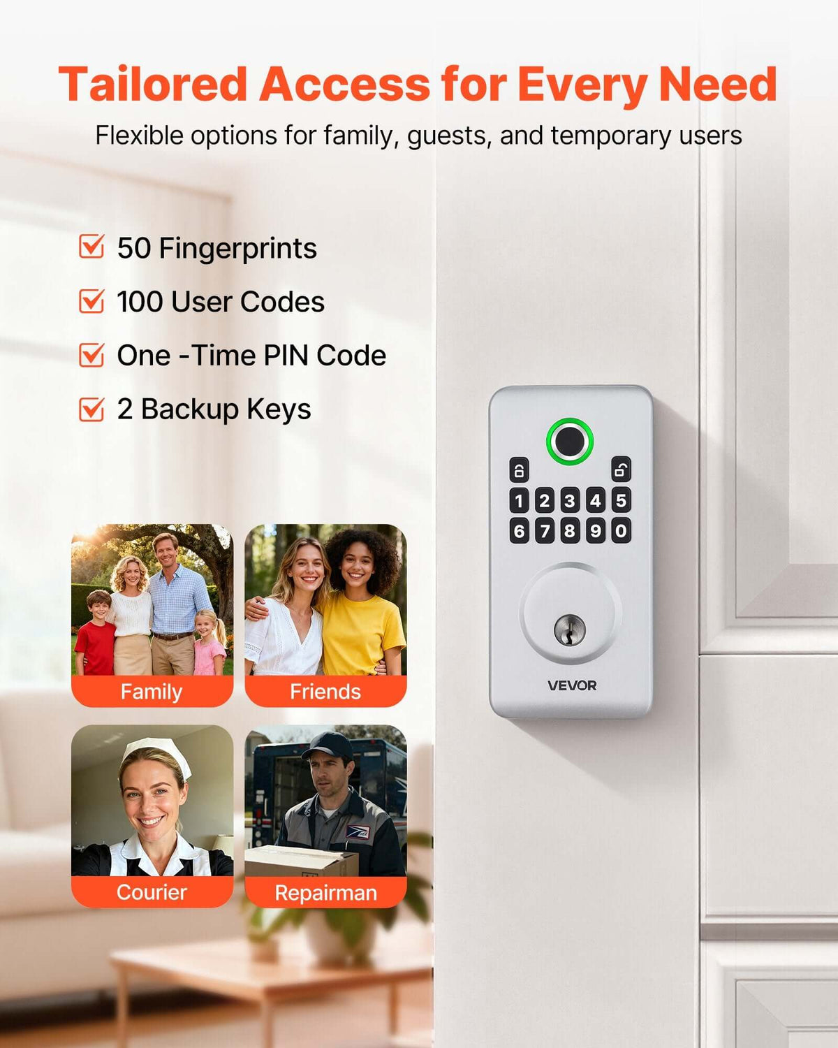 Black fingerprint keyless entry deadbolt with keypad - view 2