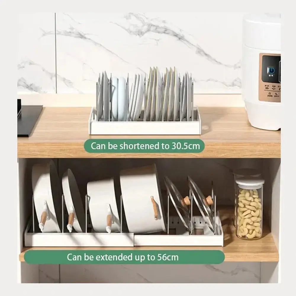 Expandable Cabinet Pot & Pan Organizer – Adjustable Divider Rack for Pots, Pans & Lids – Cabinet Organizer