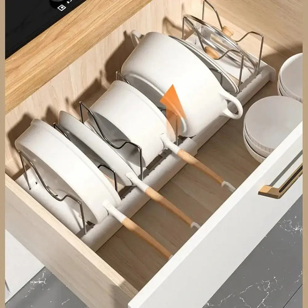 Expandable Cabinet Pot & Pan Organizer – Adjustable Divider Rack for Pots, Pans & Lids – Cabinet Organizer