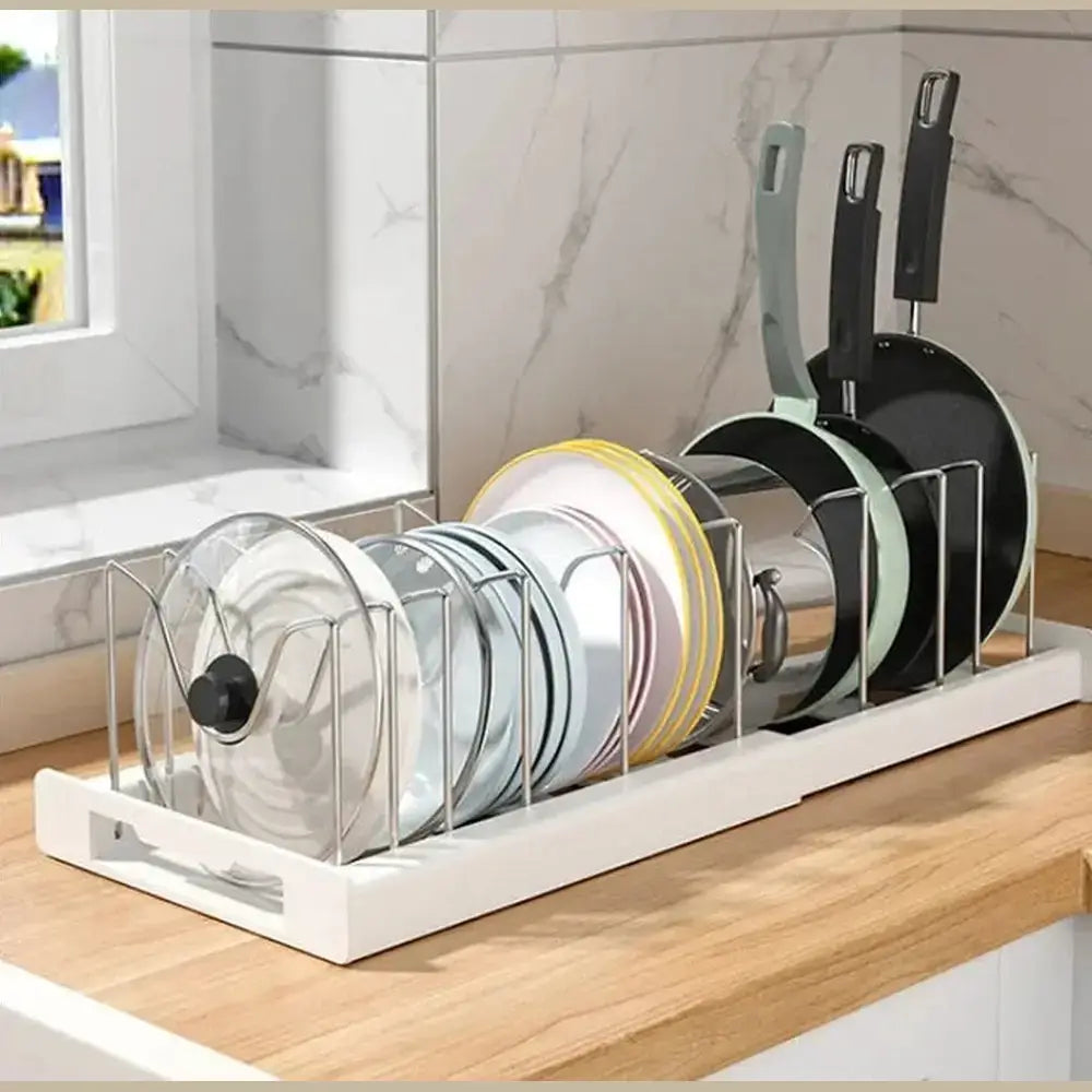 Expandable Cabinet Pot & Pan Organizer – Adjustable Divider Rack for Pots, Pans & Lids – Cabinet Organizer