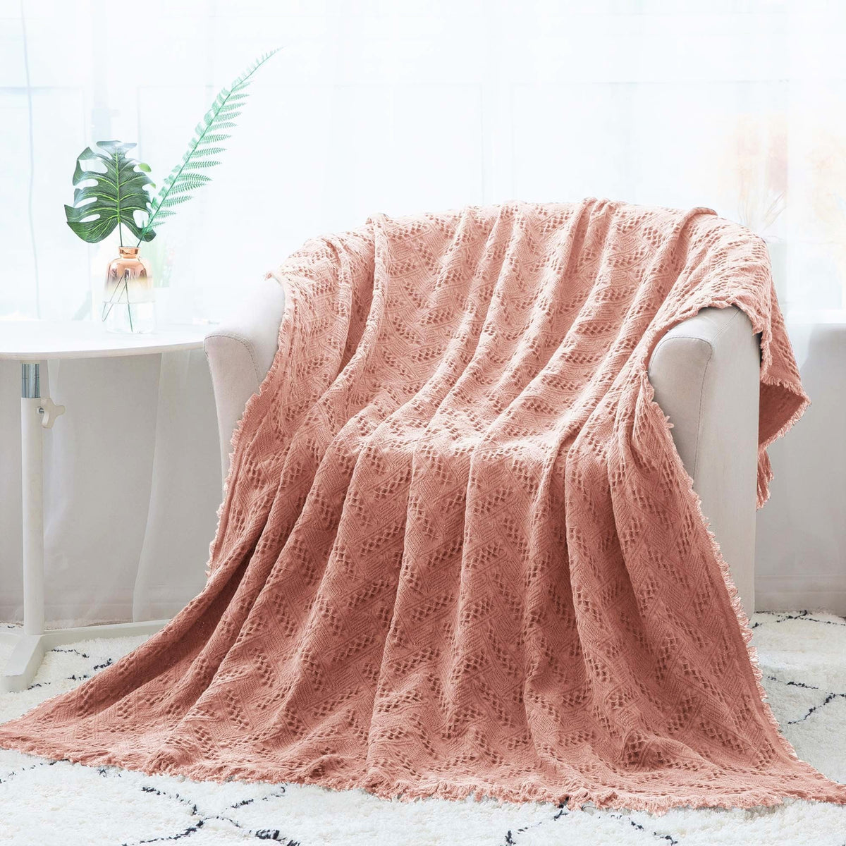 Kasentex 100% Cotton Knit Throw Blanket, 60 × 50 in