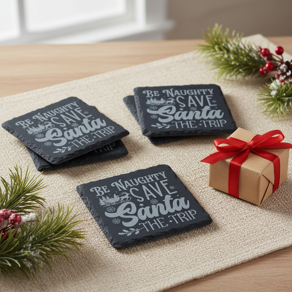 Christmas slate coaster gift presentation