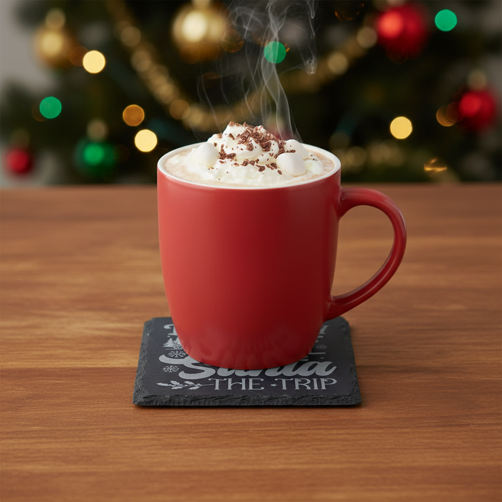Christmas slate coaster with hot cocoa