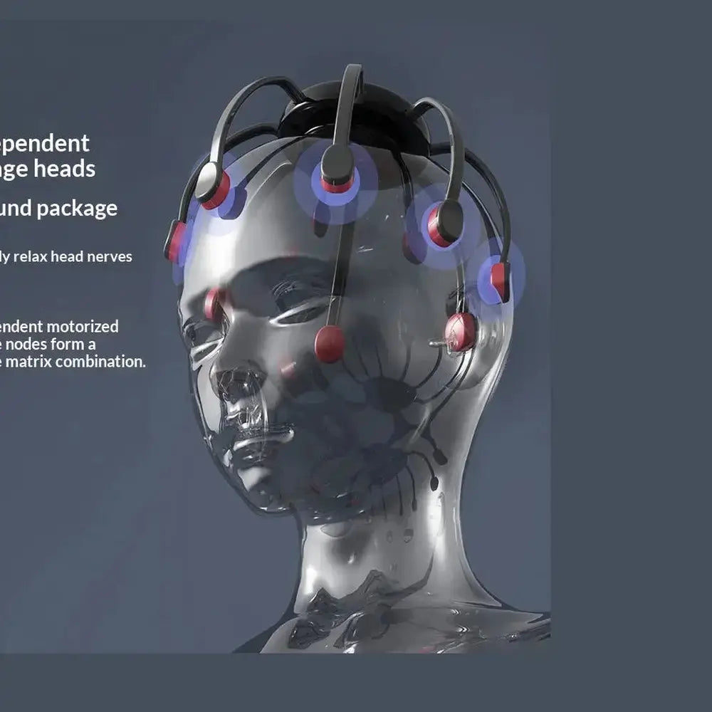 Cordless electric scalp massager with independent massage heads for relaxation and stress relief.