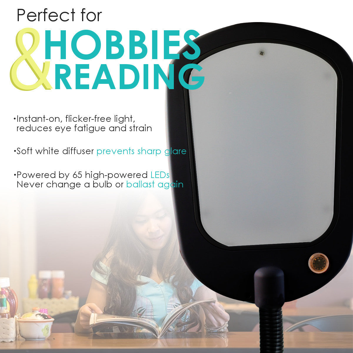 Bright Reader LED Floor Lamp – Natural Daylight, Dimmable Gooseneck, 63"