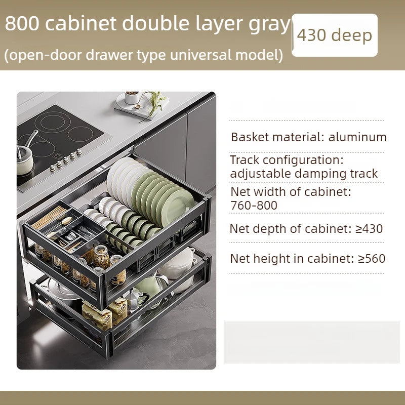 Pull-Out Cabinet Organizer with Sliding Baskets, 600–800 mm in 800 cabinet double layer gray, 430 deep.