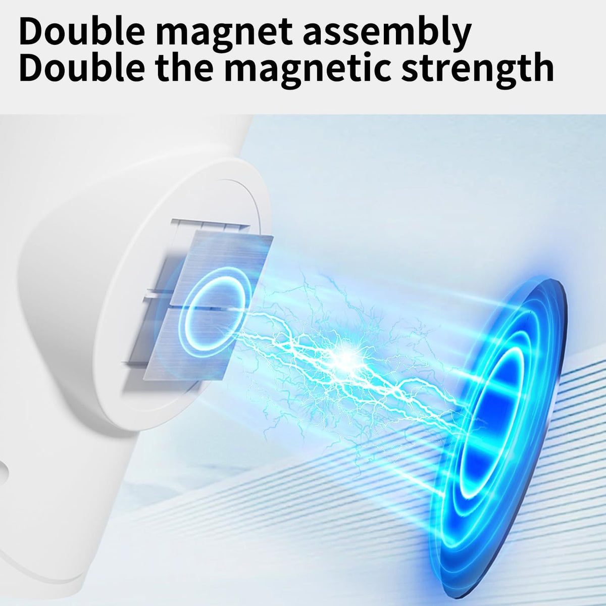 Rechargeable motion sensor night light with double magnet assembly showing magnetic strength