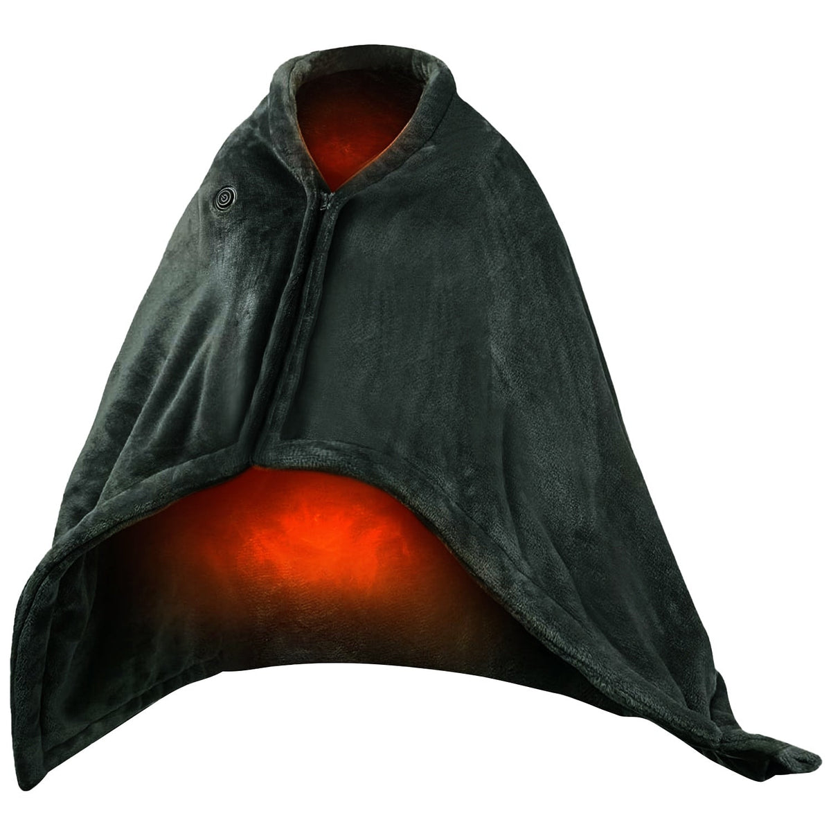 USB heated wearable blanket wrap in charcoal with zipper and soothing warmth glow