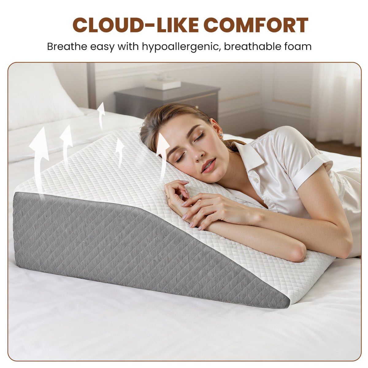 memory foam wedge pillow for bed with breathable foam for comfortable lounging