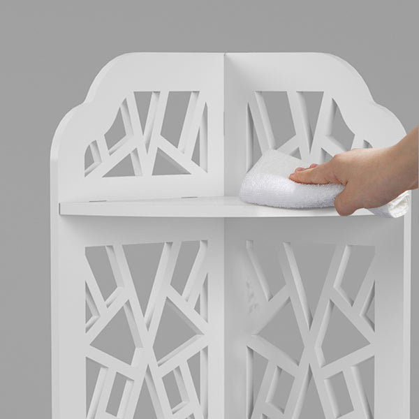 White waterproof corner bathroom shelf with towel on middle tier