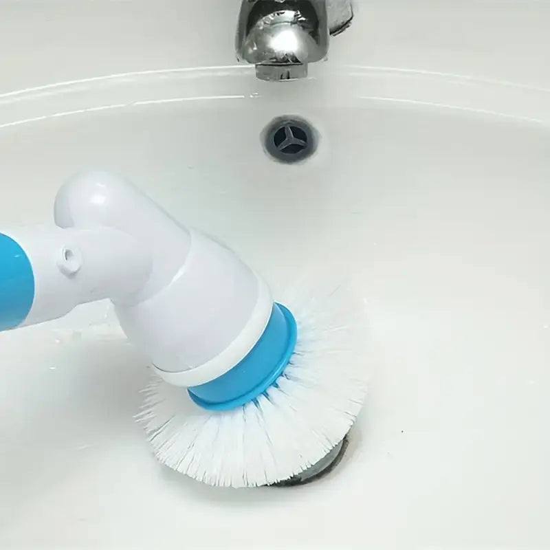 Cordless electric cleaning brush with soft bristles and rotating power for everyday scrubbing.